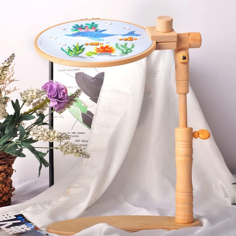 GuoFa Adjustable Embroidery Hoop Stand, Beech Wooden Cross Stitch Holder, Embroidery Lap Stand for Needlework, Tabletop Seat Frame Stand for Embroidery and Cross Stitch - Image 4